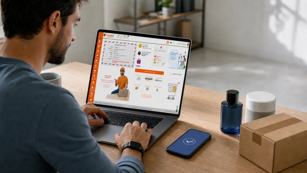 Cliente usando a Compra Assistida ViajaBox para comprar produtos nos Estados Unidos