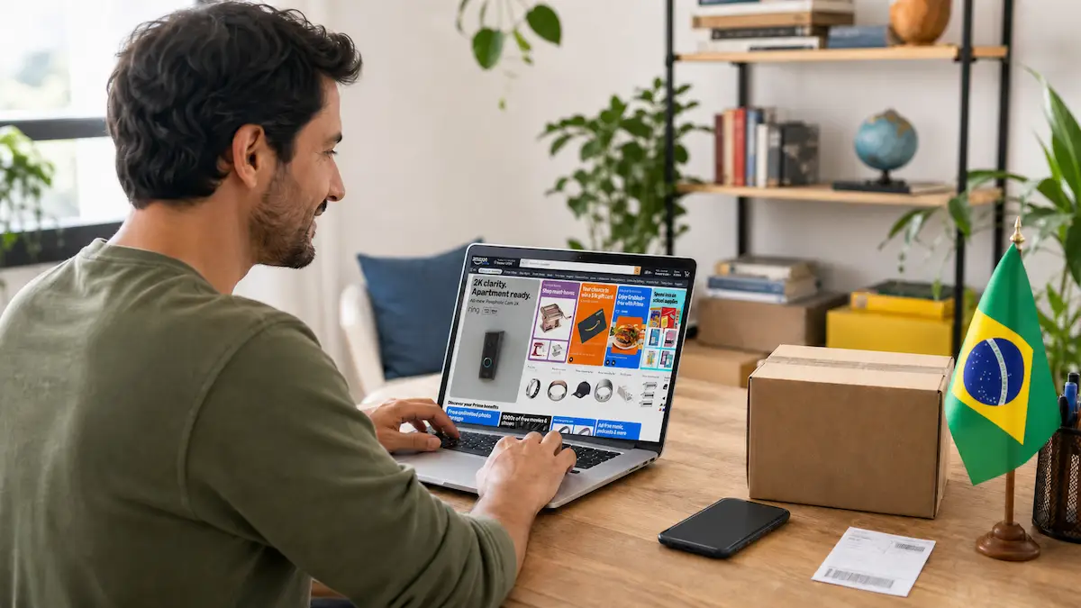 Computador com a página da Amazon aberta.