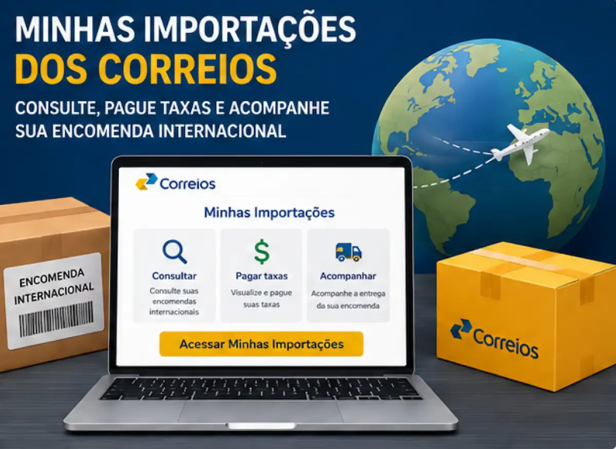 Tela do Minhas Importações dos Correios para consultar encomendas, pagar taxas e acompanhar a entrega