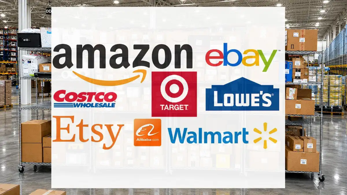 Logo da Amazon, Walmart, Best Buy, Target no galpão da ViajaBox.