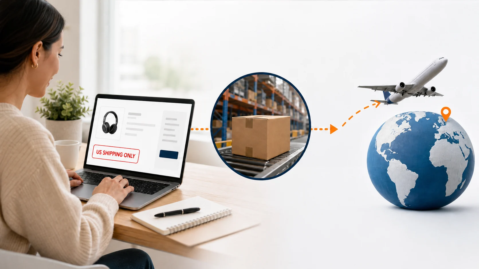 International shopper using a US warehouse to forward an online purchase worldwide