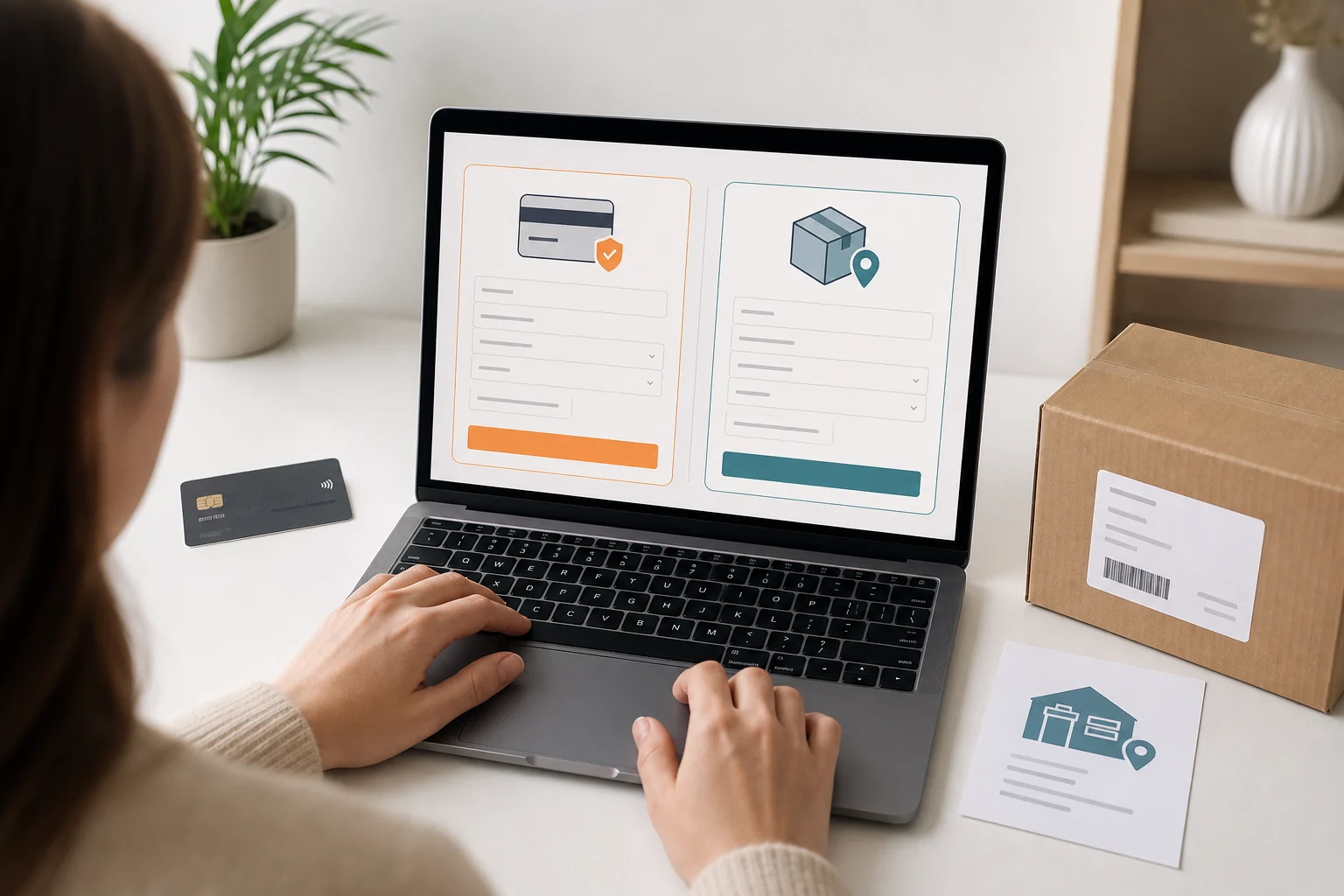 Shopper entering billing and shipping addresses during checkout with a ViajaBox US suite